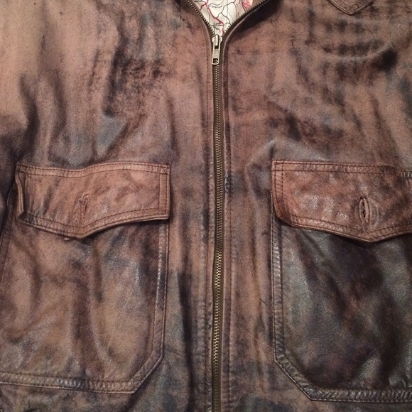 Brown leather bomber jacket. - Picture 3 of 4
